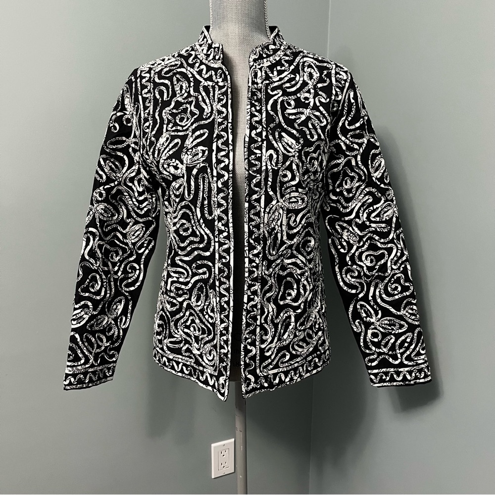 COLDWATER CREEK open front print Blazer size small black and white office wear